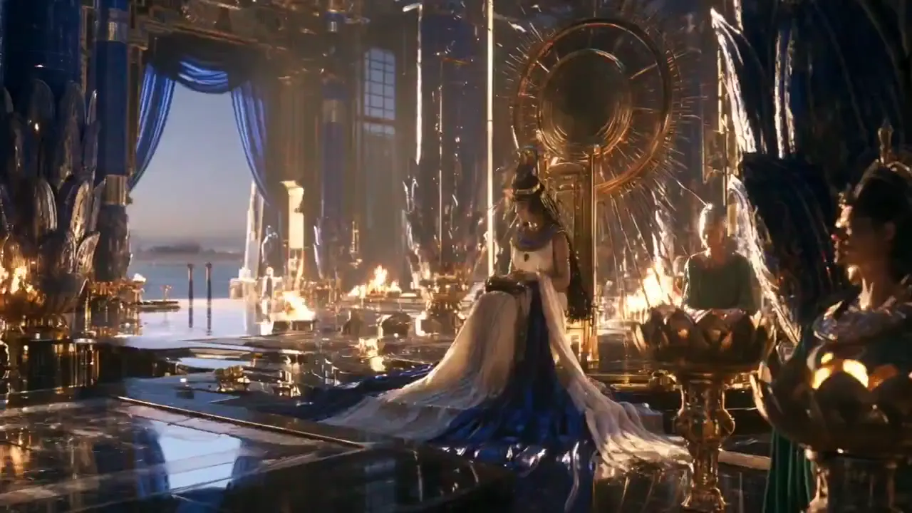 Frame from Cleopatra’s court and riverbank army