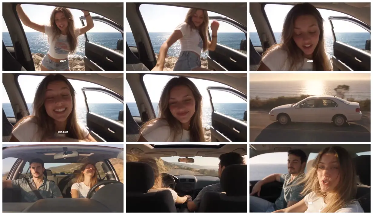 Nine frames from across Coastal drive in a white sedan