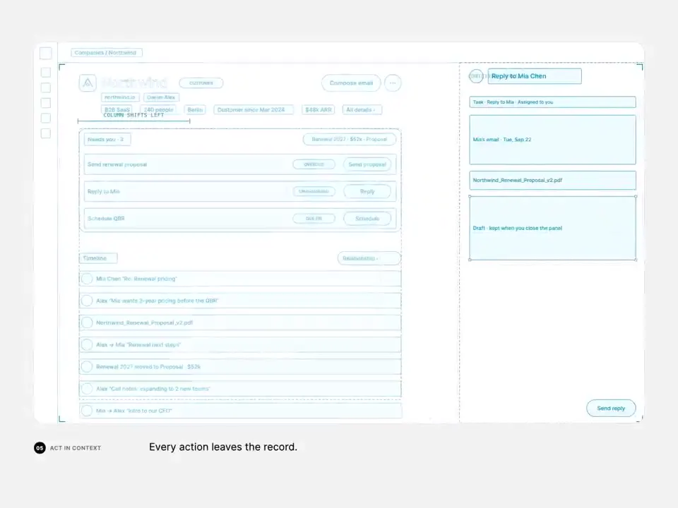 Frame from CRM redesign with blueprint overlays