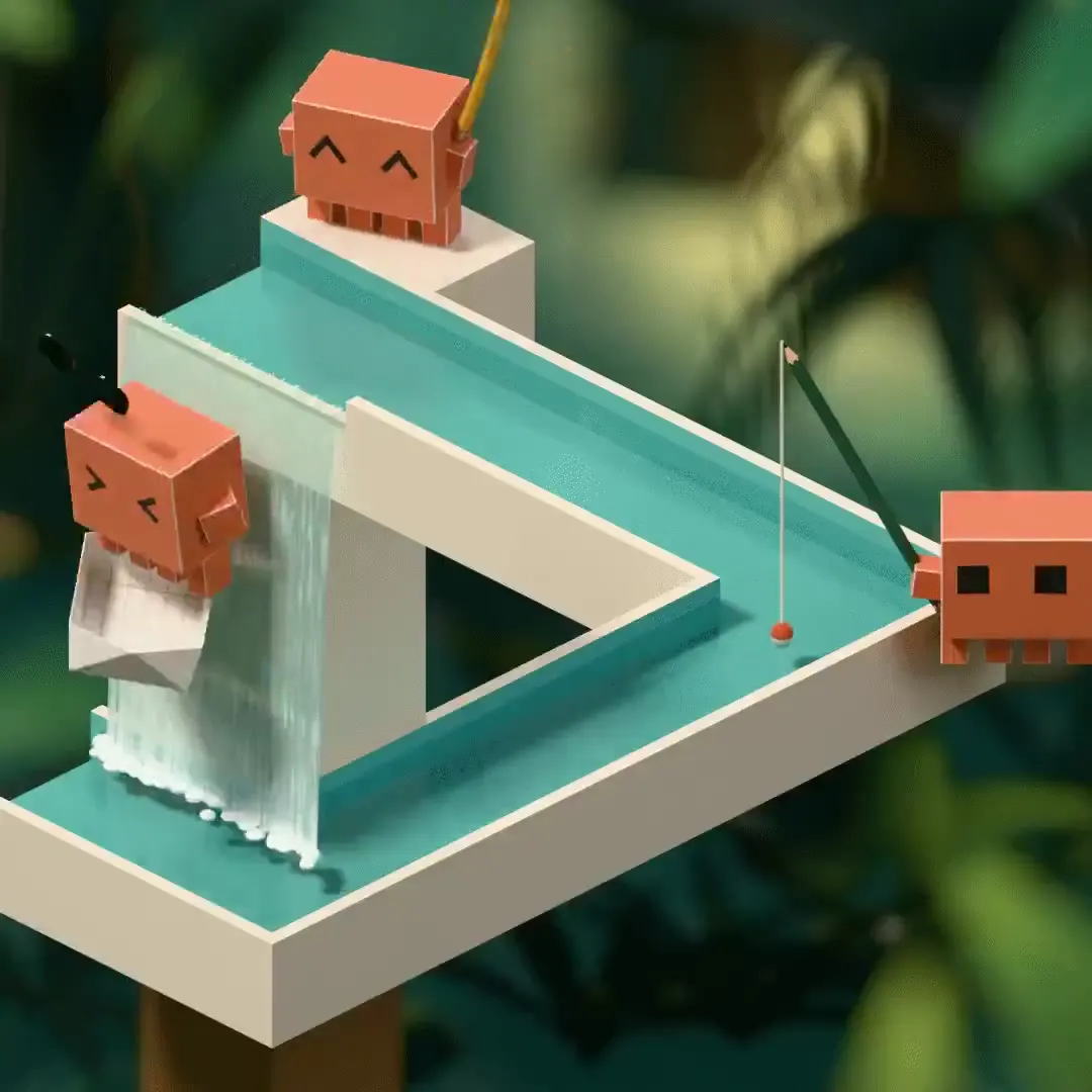 Frame from Cube characters on a triangle waterway