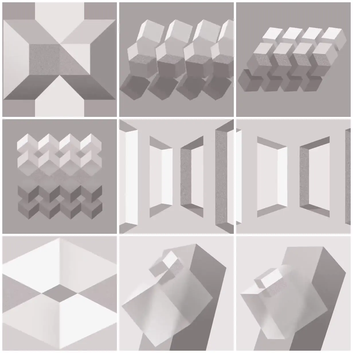 Nine frames from across Cubes and impossible openings