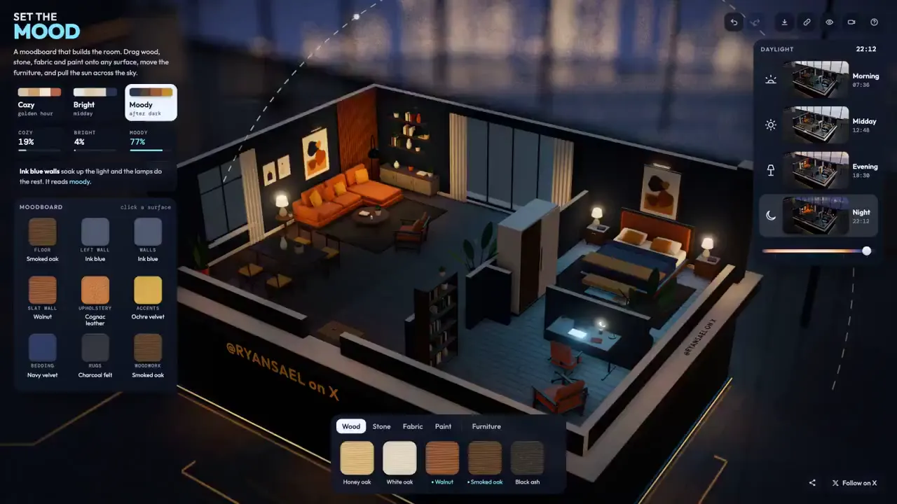 Frame from Cutaway apartment with mood palettes