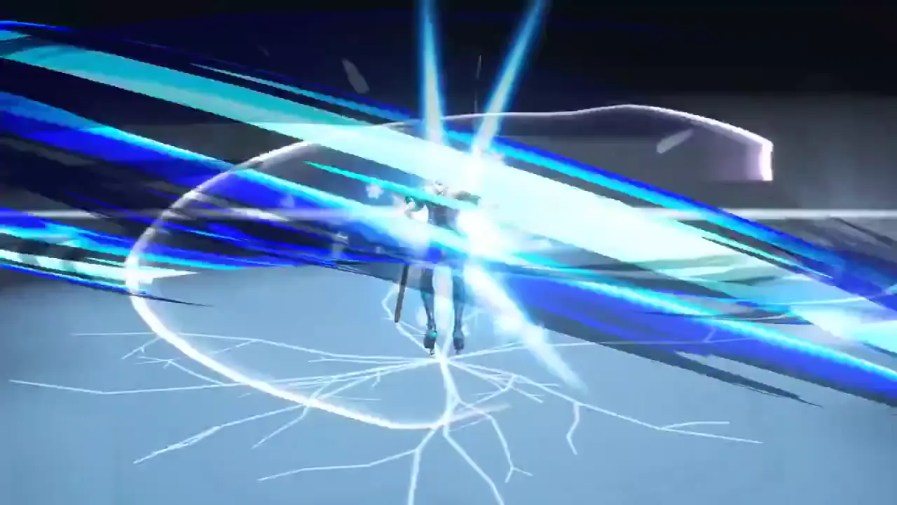 Frame from Cyan-haired swordswoman with light arcs