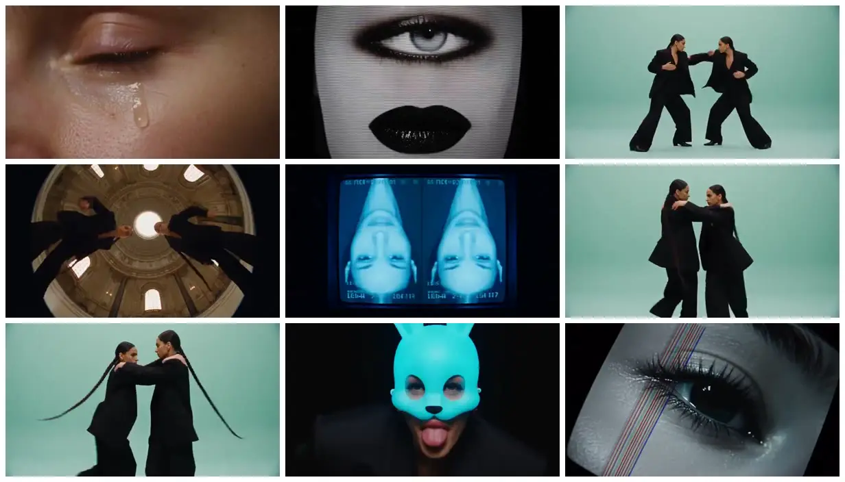 Nine frames from across Cyan masks and CRT eyes