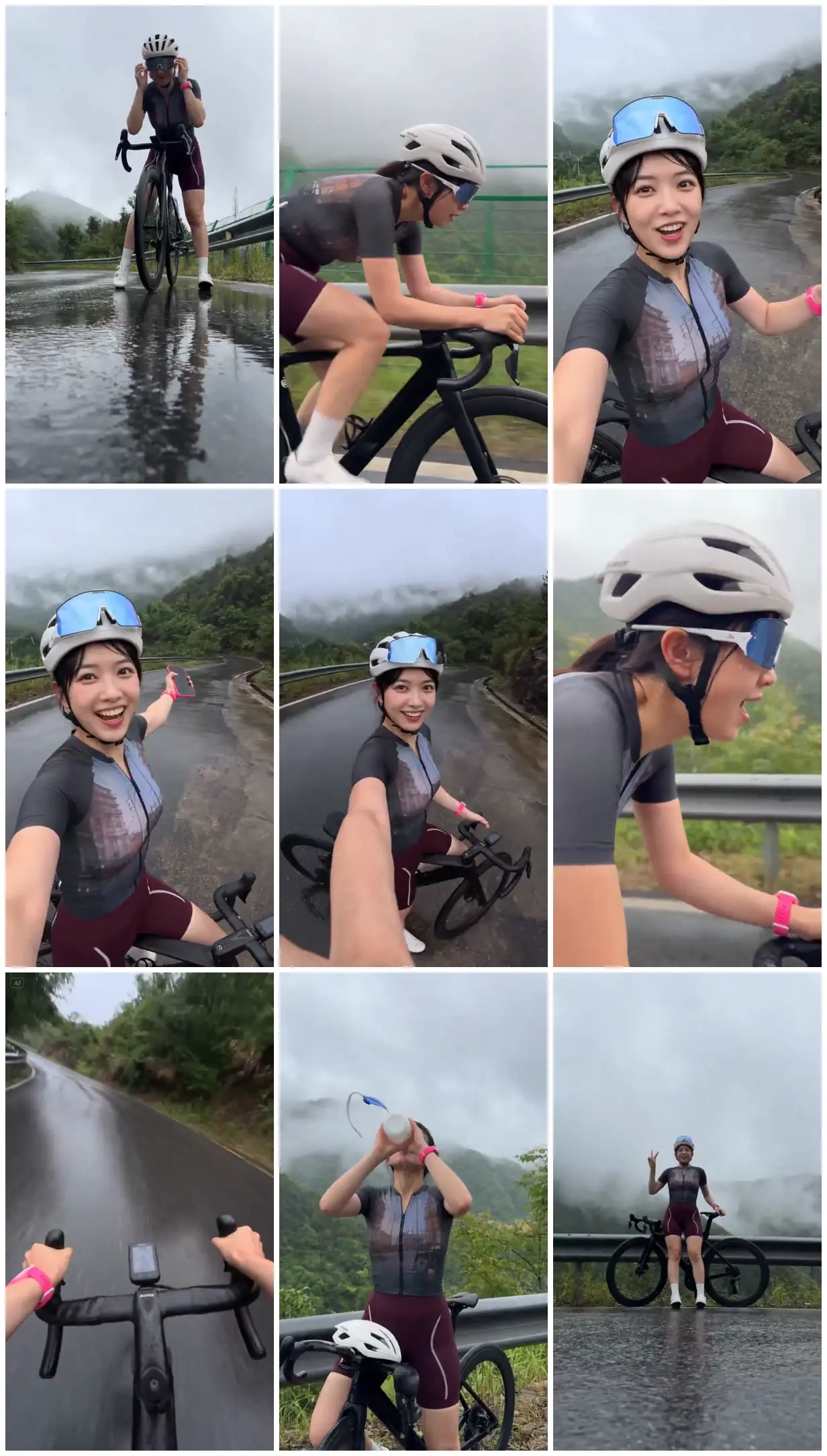 Nine frames from across Cyclist on a misty mountain road