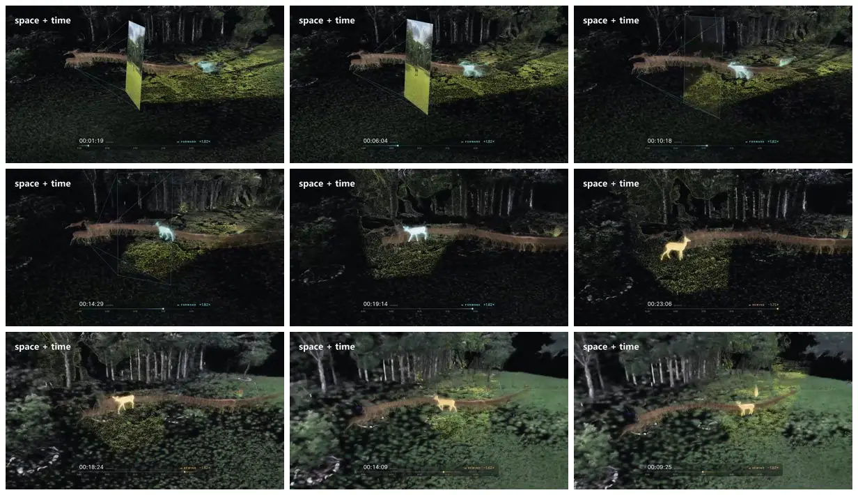 Nine frames from across Deer timelines in a woodland