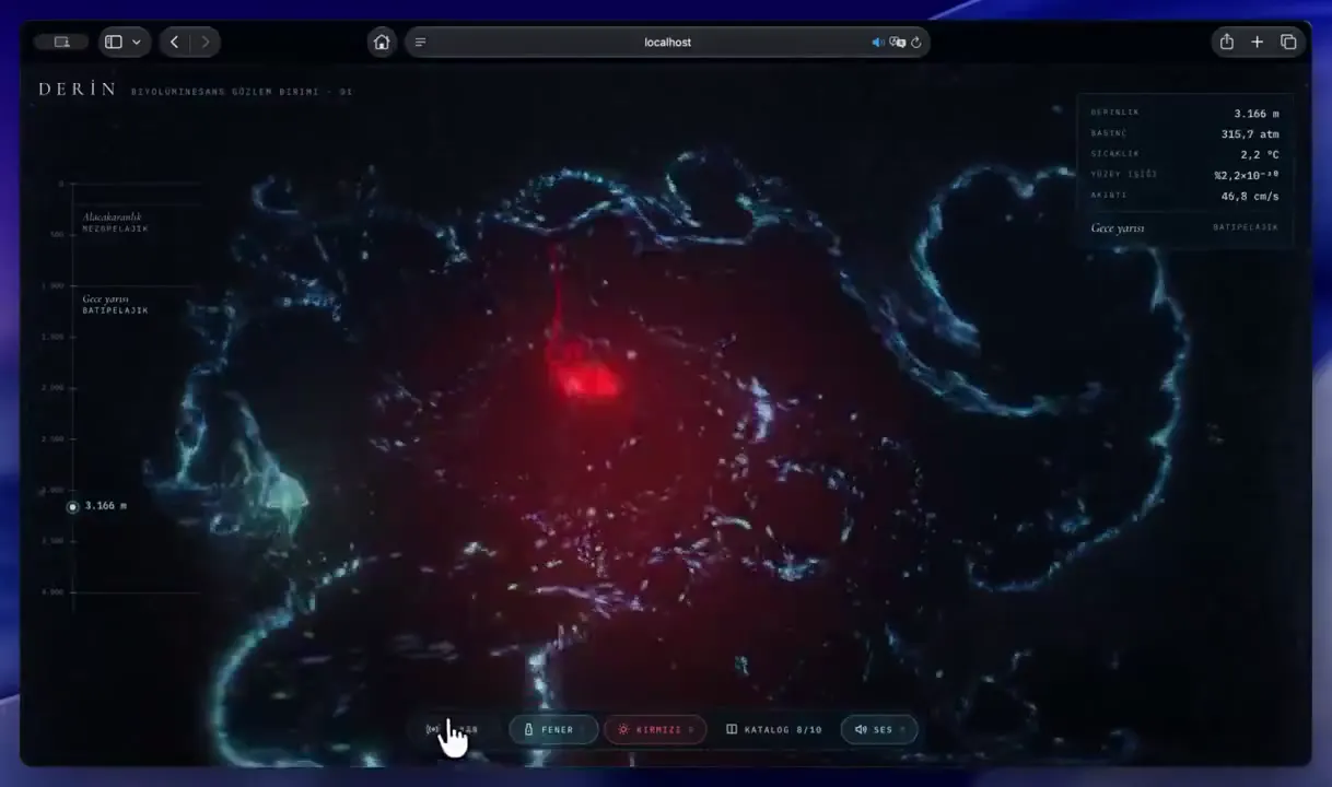 Frame from Derin luminous underwater simulation