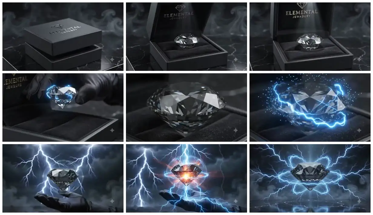 Nine frames from across Diamond in an electric-blue storm