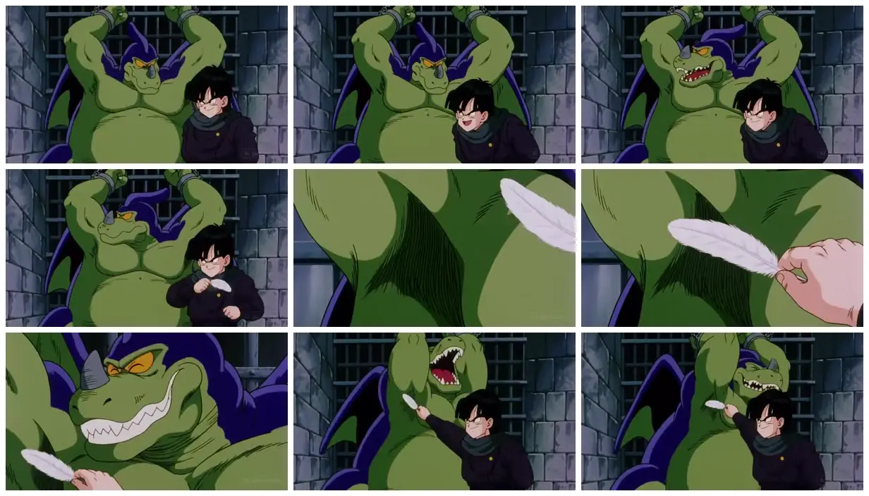 Nine frames from across Dragon and feather in a dungeon
