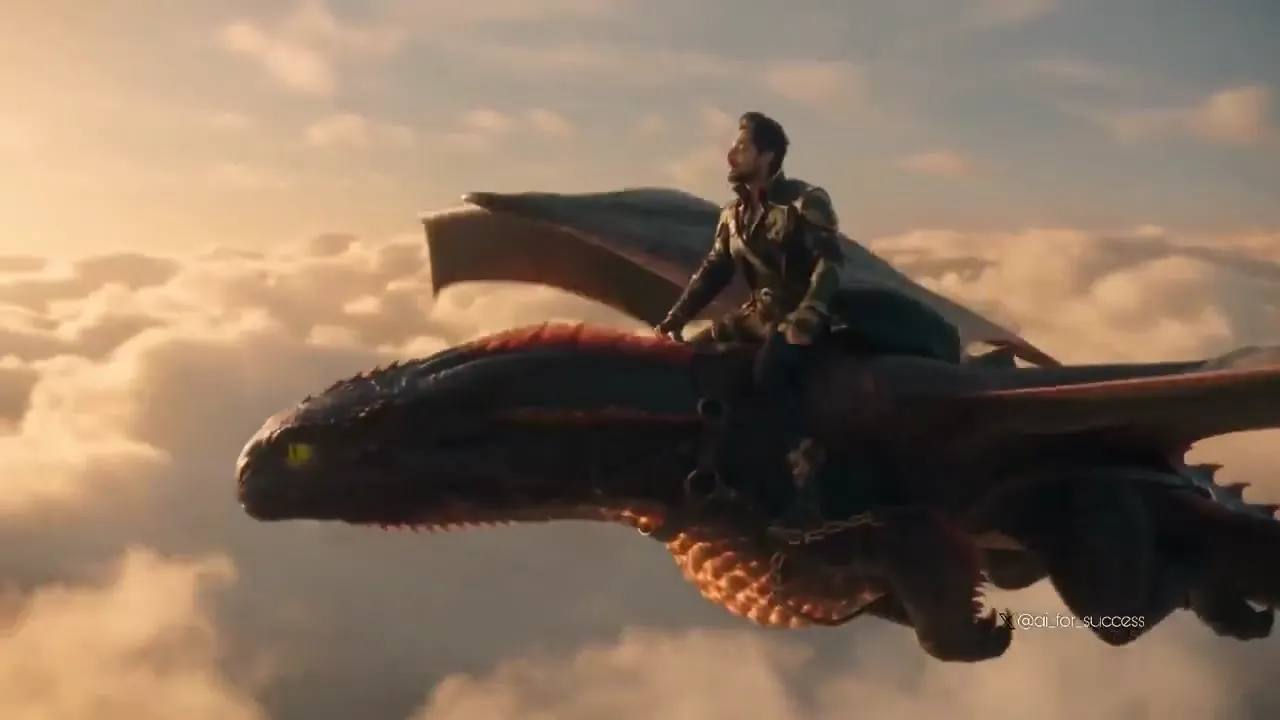Frame from Dragon rider above a golden coast