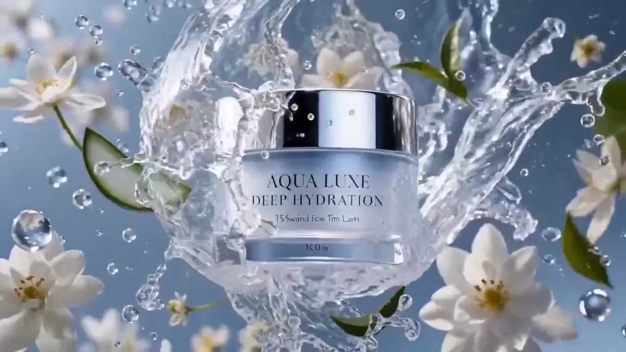 Frame from Face cream among water and blossoms