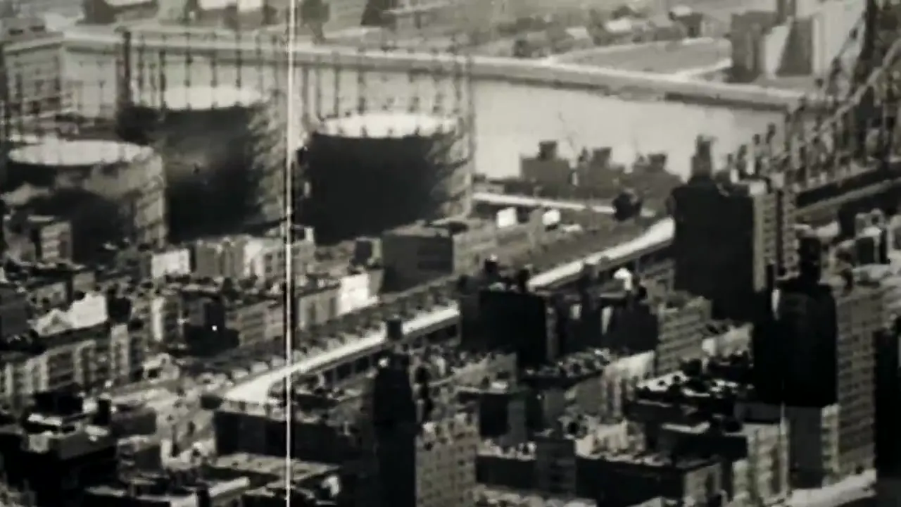 Frame from Factories, flight and steelworkers