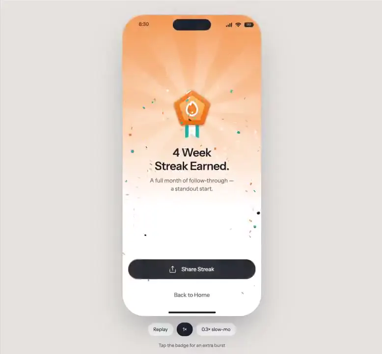 Frame from Fitness streak badge celebration