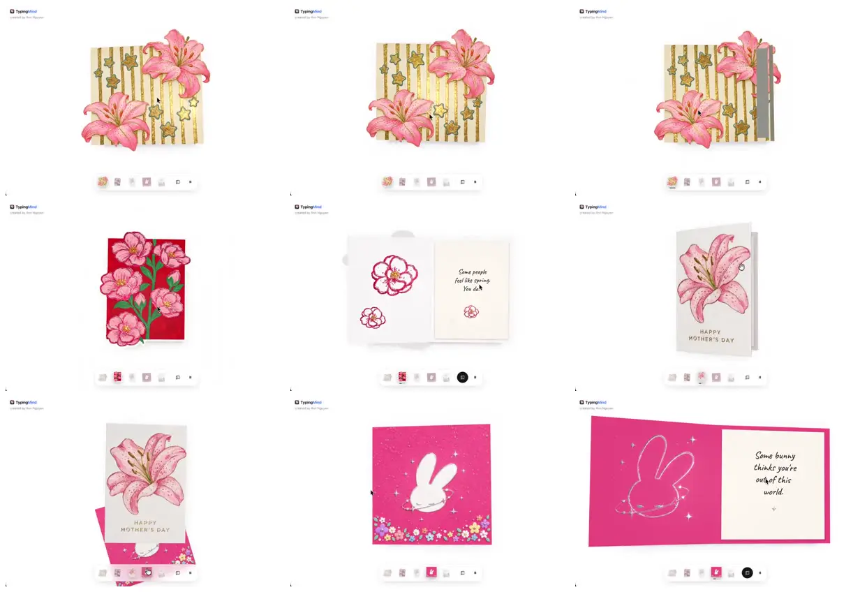 Nine frames from across Foil-style floral greeting cards