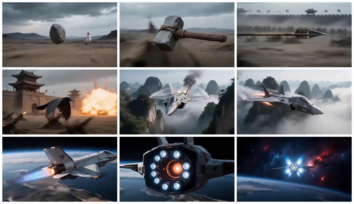 Nine frames from across From thrown stone to spacecraft