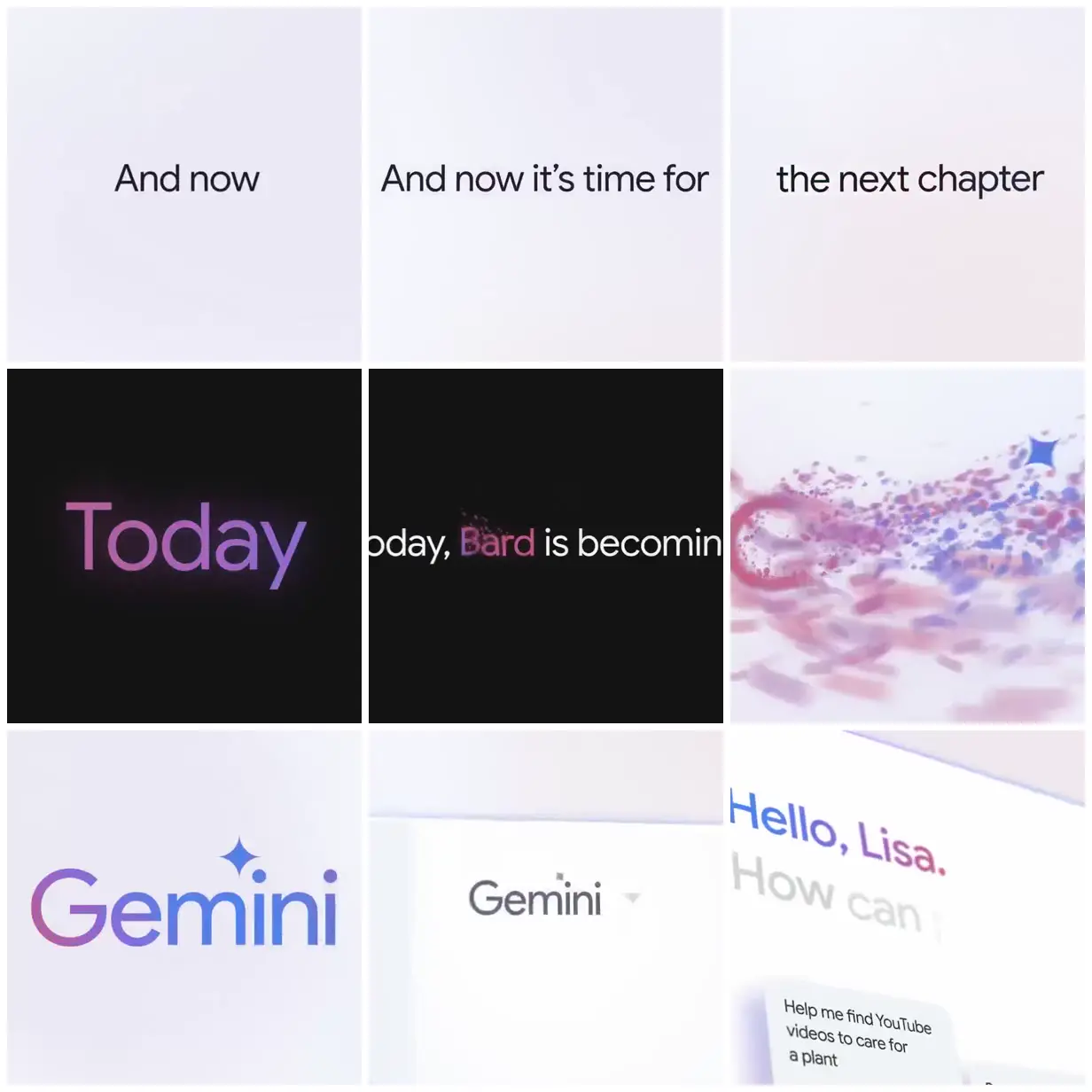 Nine frames from across Gemini name reveal and interface