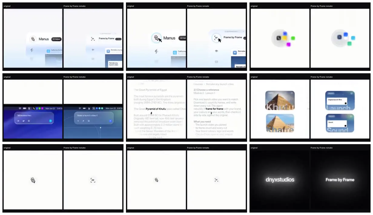 Nine frames from across Glass prompt panels and course cards
