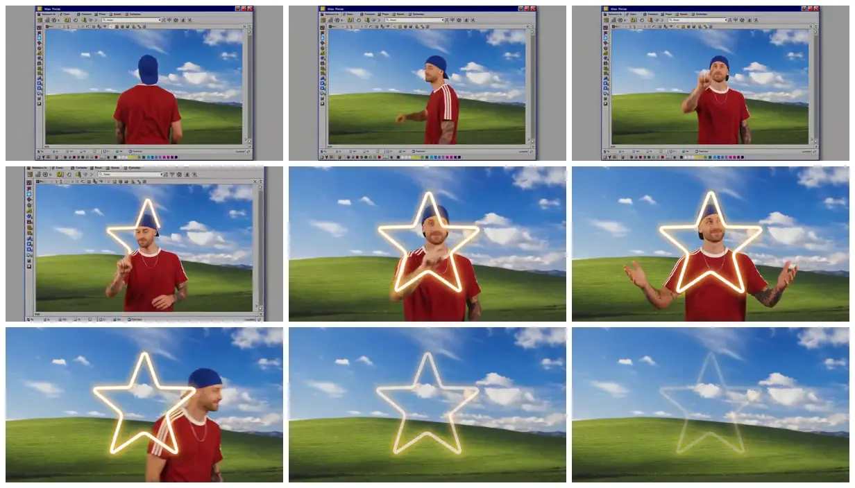 Nine frames from across Glowing star inside a paint canvas
