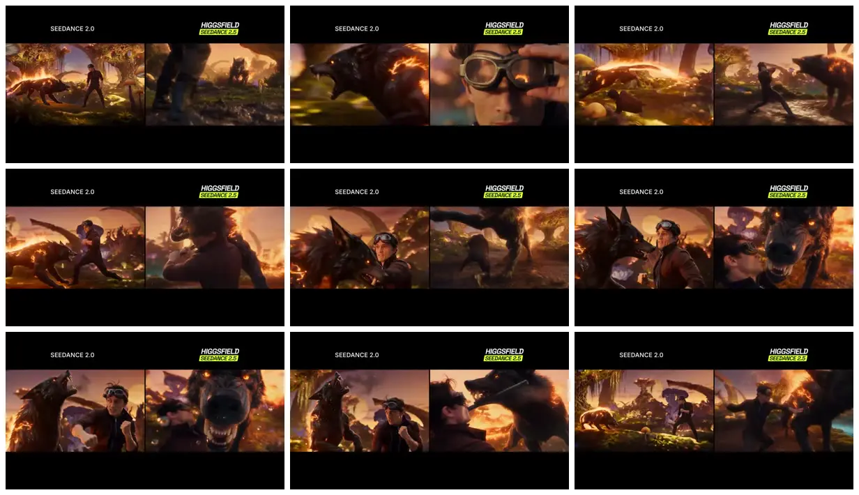 Nine frames from across Goggled fighter and ember wolf