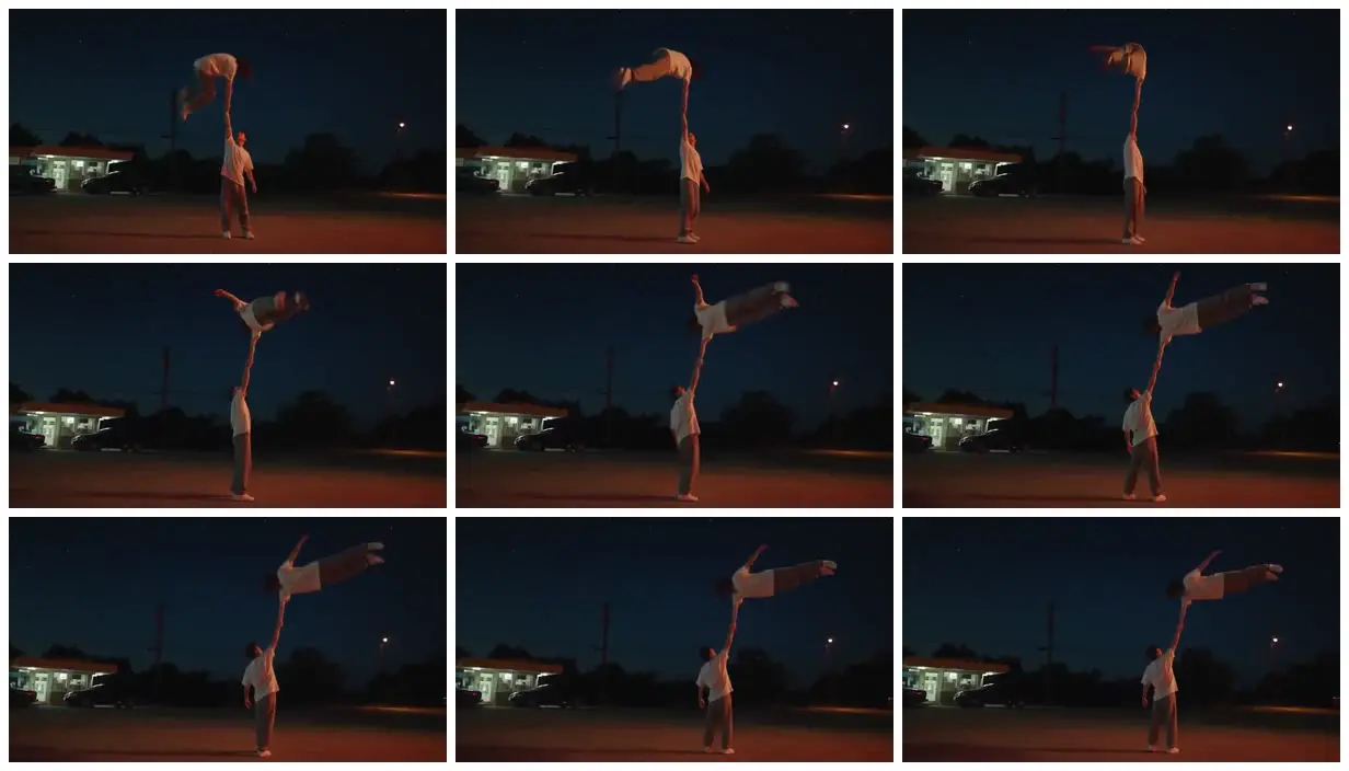 Nine frames from across Hand-held levitation at night