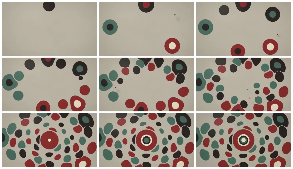 Nine frames from across Ink spots and concentric rings