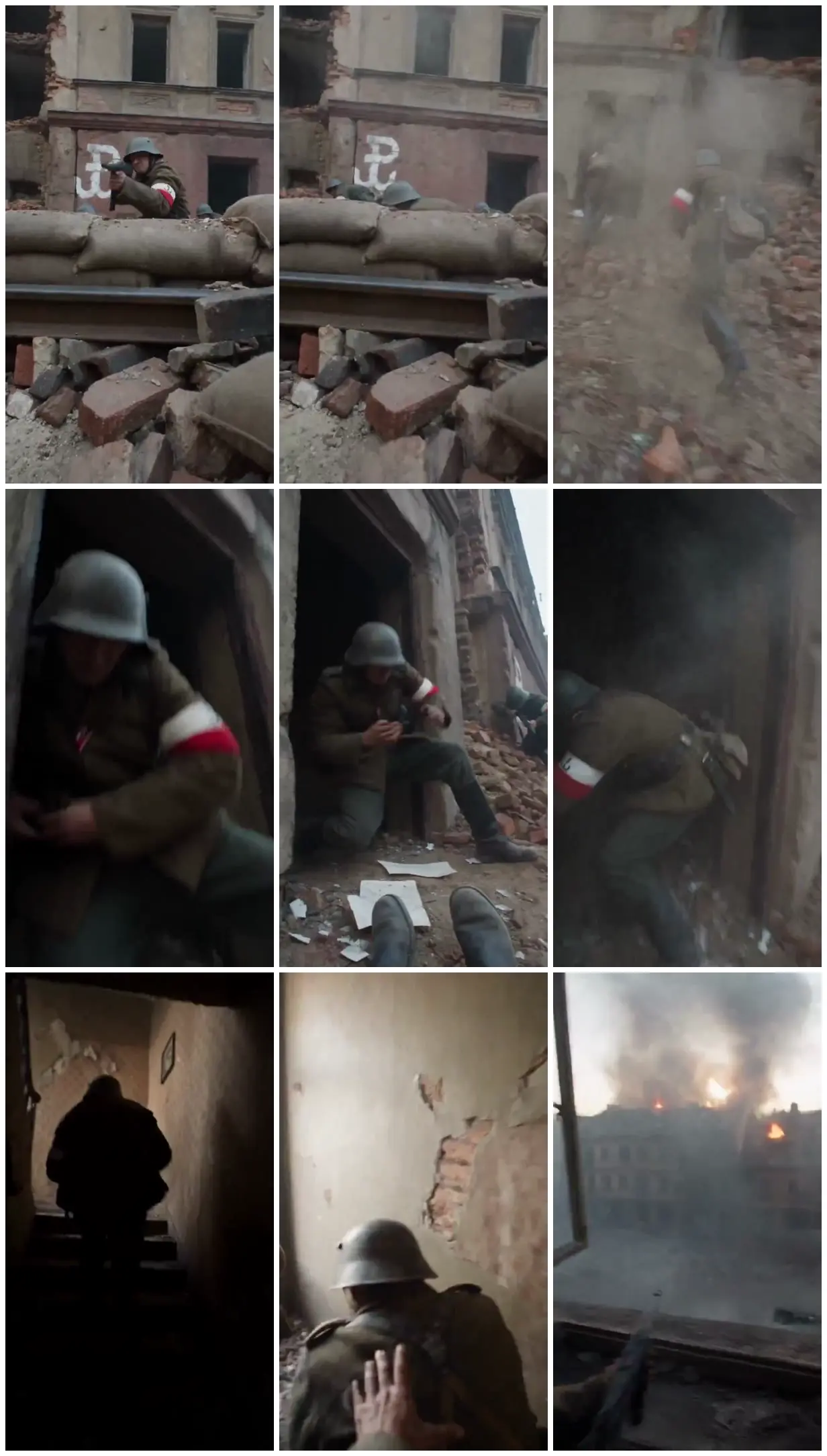 Nine frames from across Insurgents in ruined Warsaw