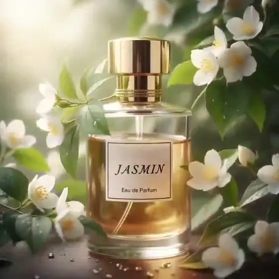 Frame from Jasmin perfume among white blossoms