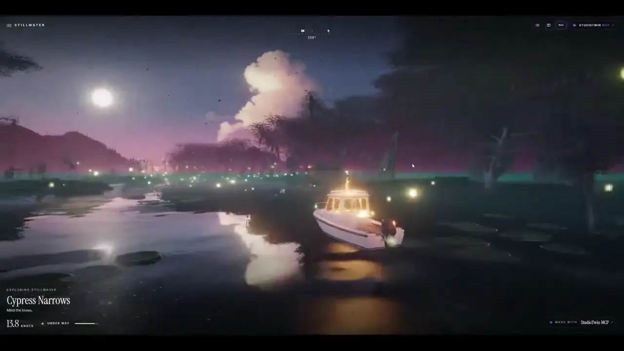 Frame from Lantern boat in a moonlit swamp