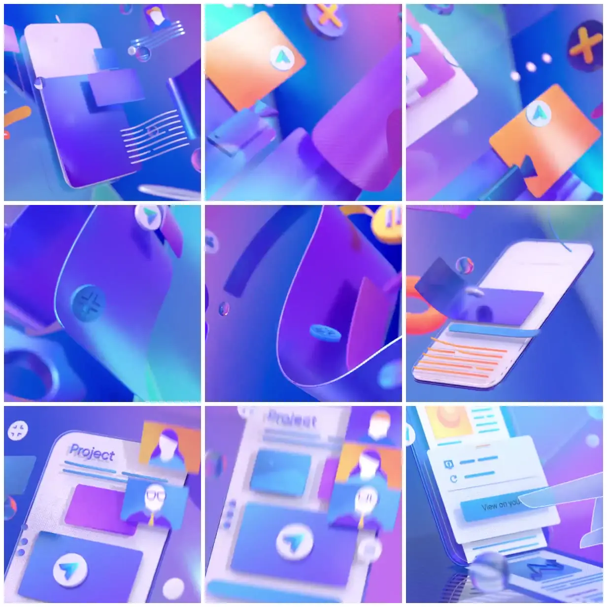 Nine frames from across Lark document cards and ribbon forms