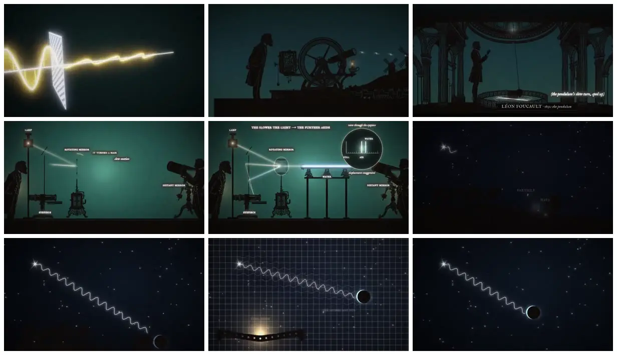 Nine frames from across Light experiments through history
