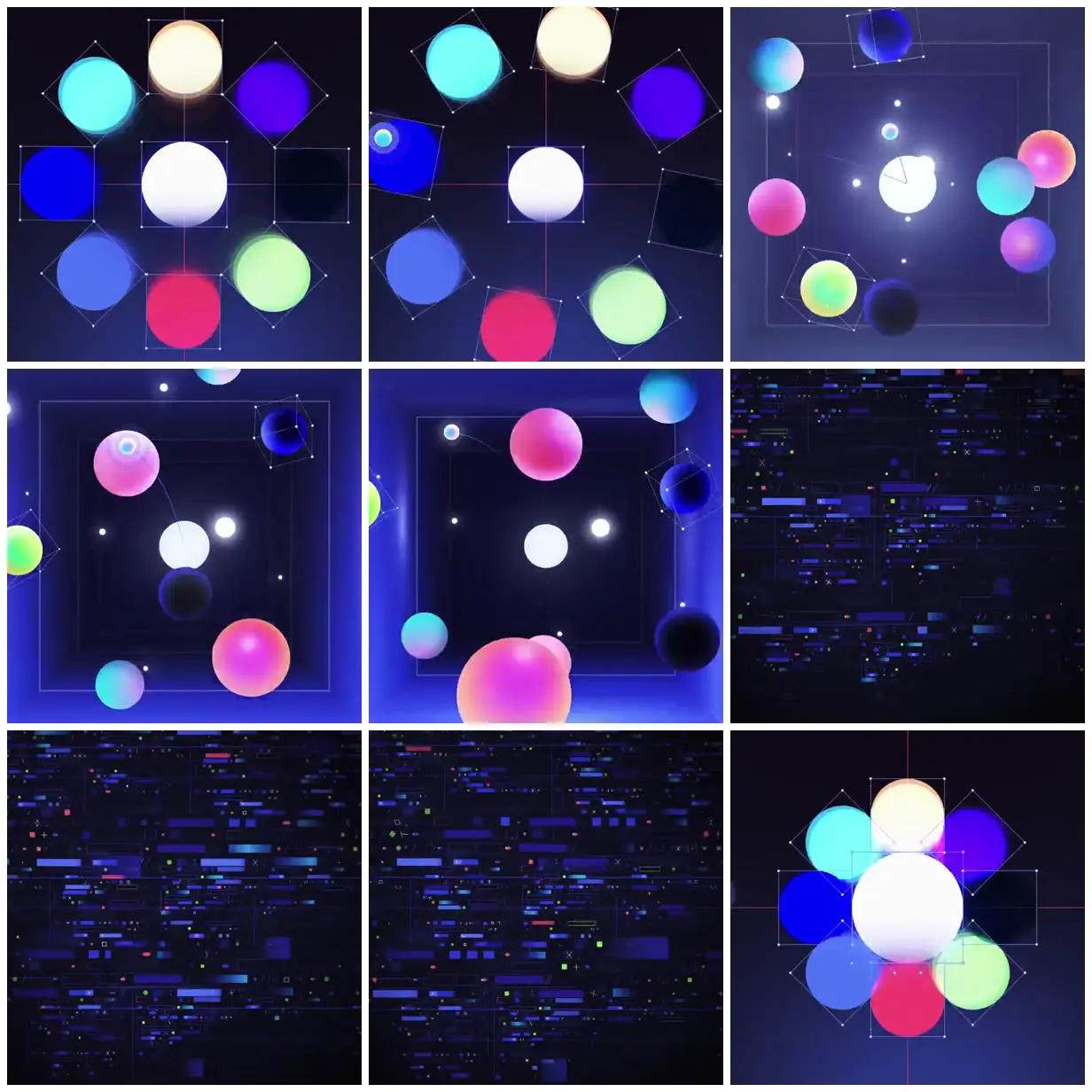 Nine frames from across Luminous spheres and digital networks