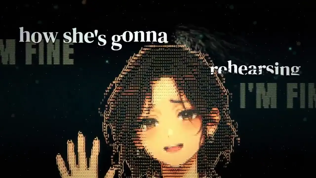 Frame from Lyric tableaux with text-textured figures