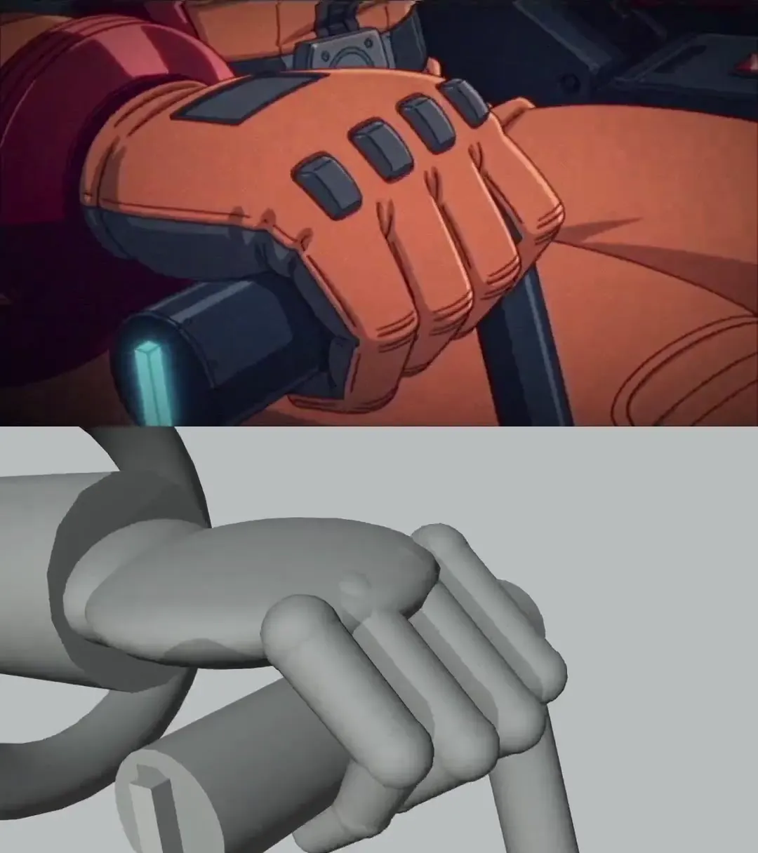 Frame from Mecha pilot in an industrial hangar
