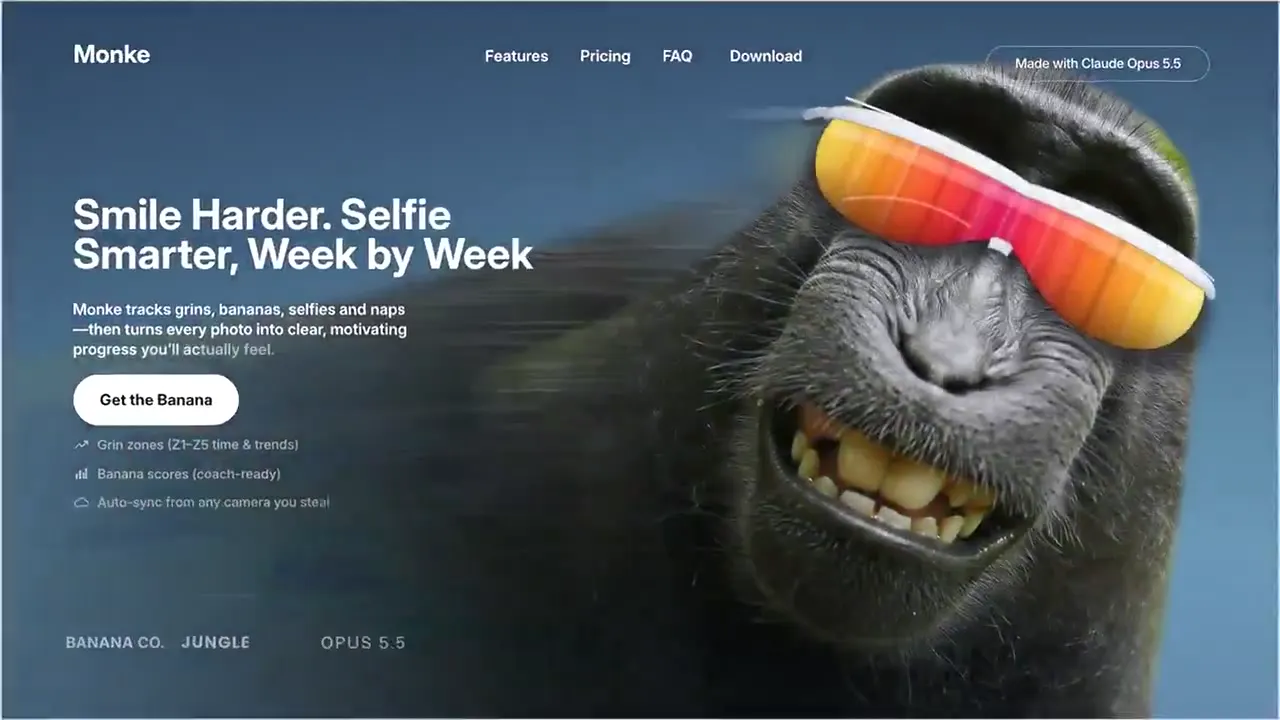 Frame from Monkey selfie landing page reveal