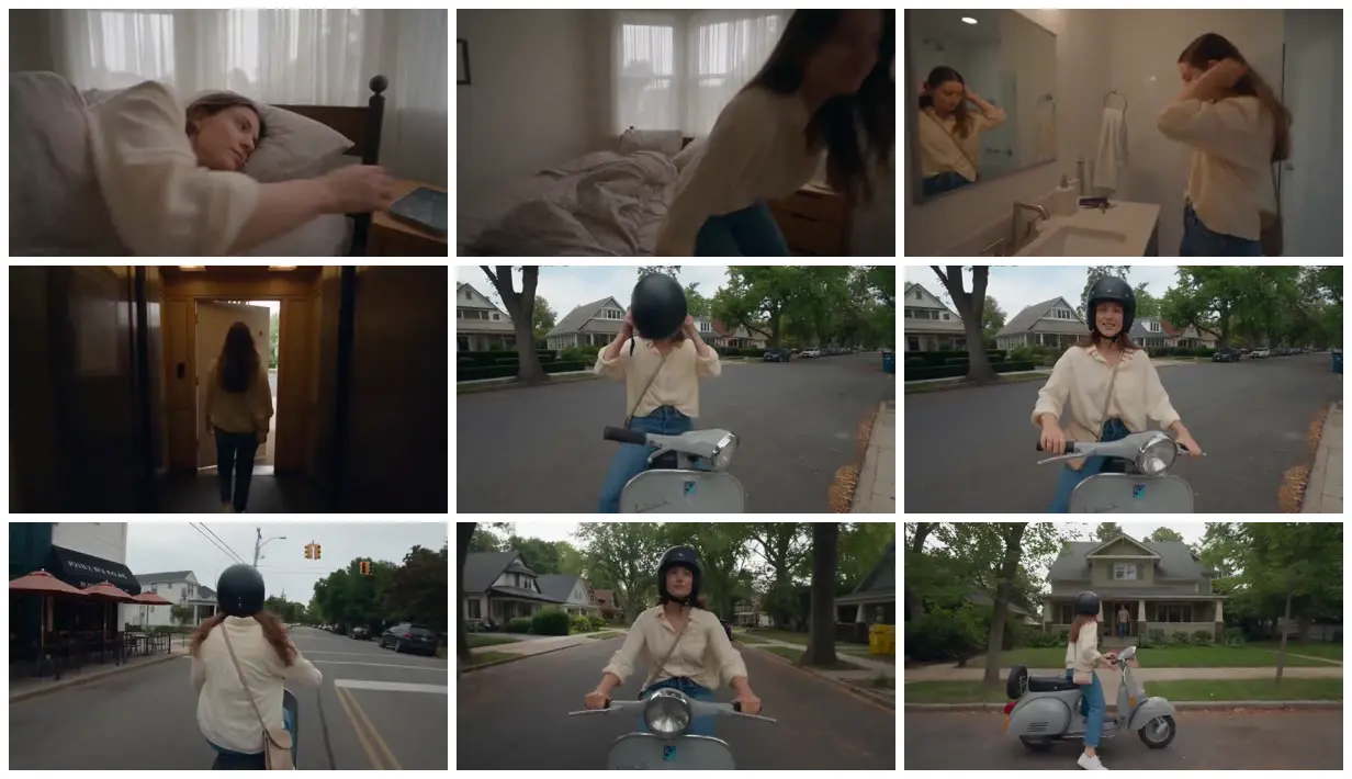 Nine frames from across Morning journey on a vintage scooter