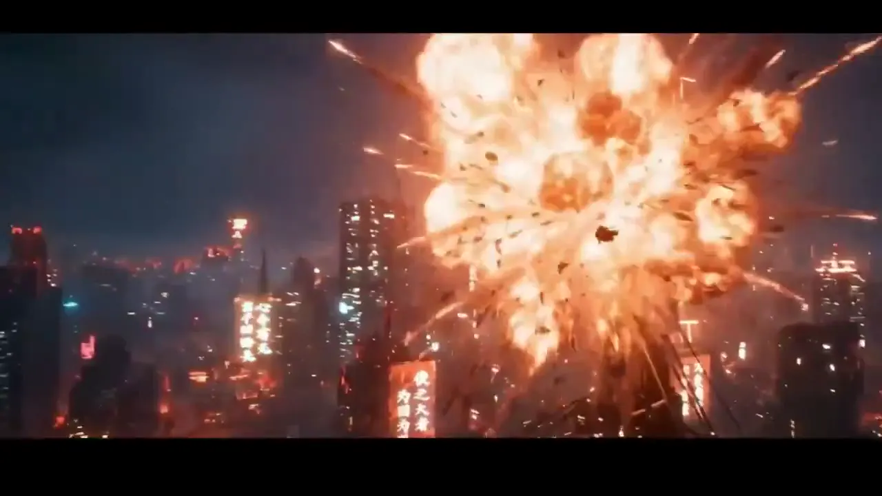 Frame from Neon rooftop sword duel