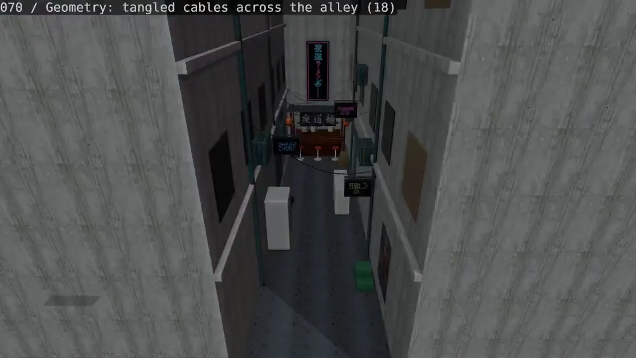 Frame from Neon signs above a rain-dark alley