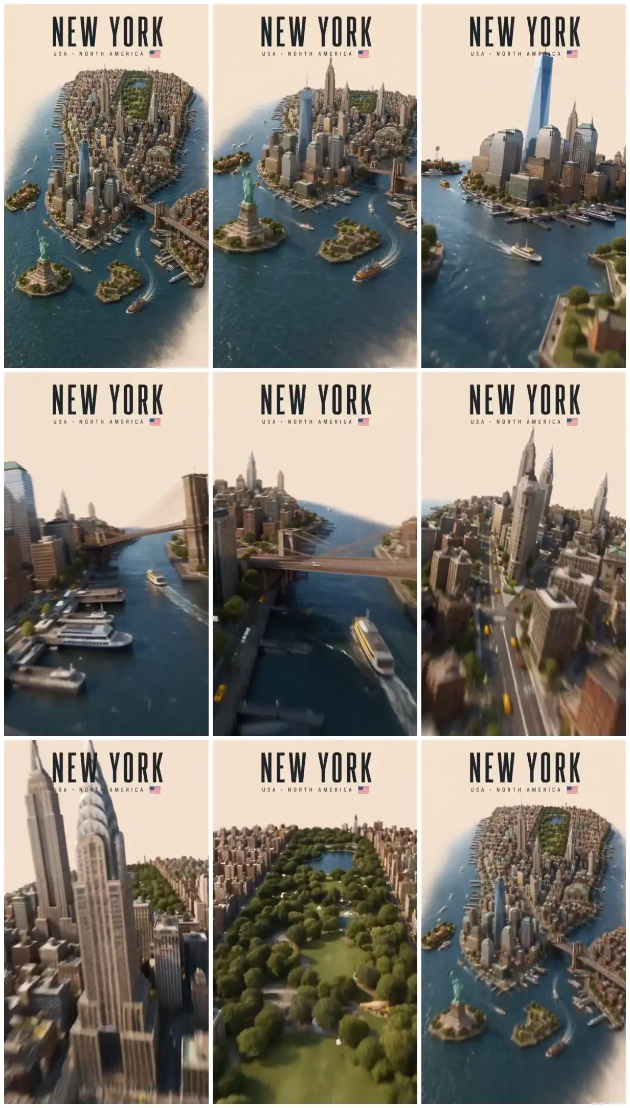Nine frames from across New York miniature city poster