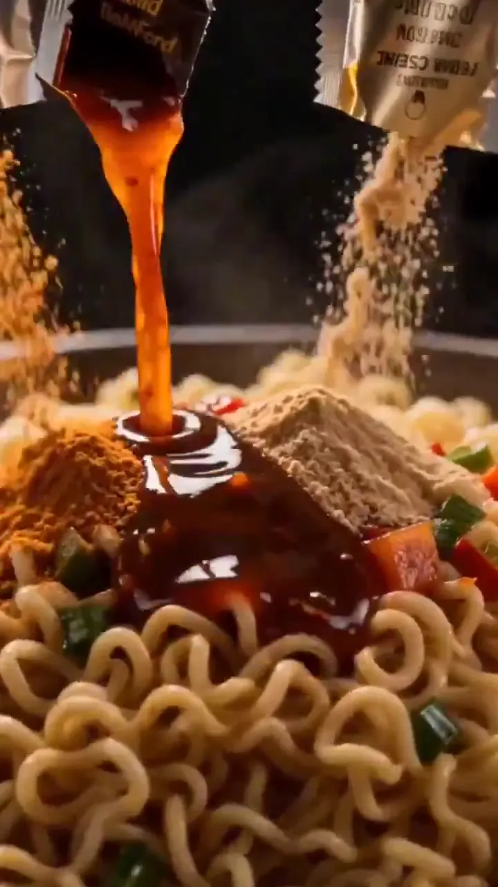 Frame from Noodles with sauce and golden yolk