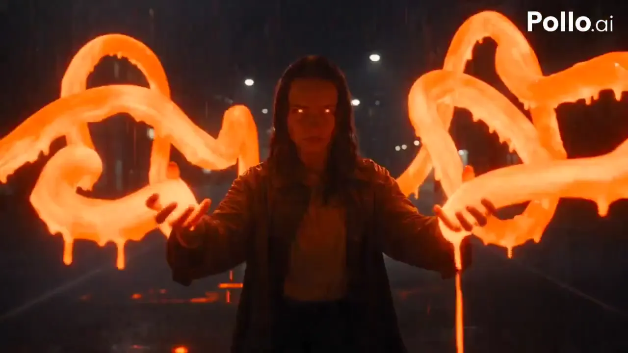 Frame from Orange fire on a rain-soaked street