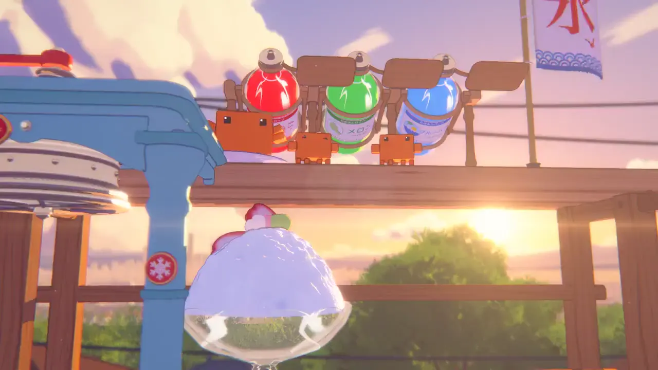 Frame from Orange mascots at a shaved-ice shop