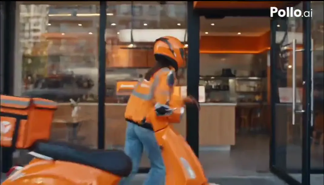 Frame from Orange scooter delivery rider