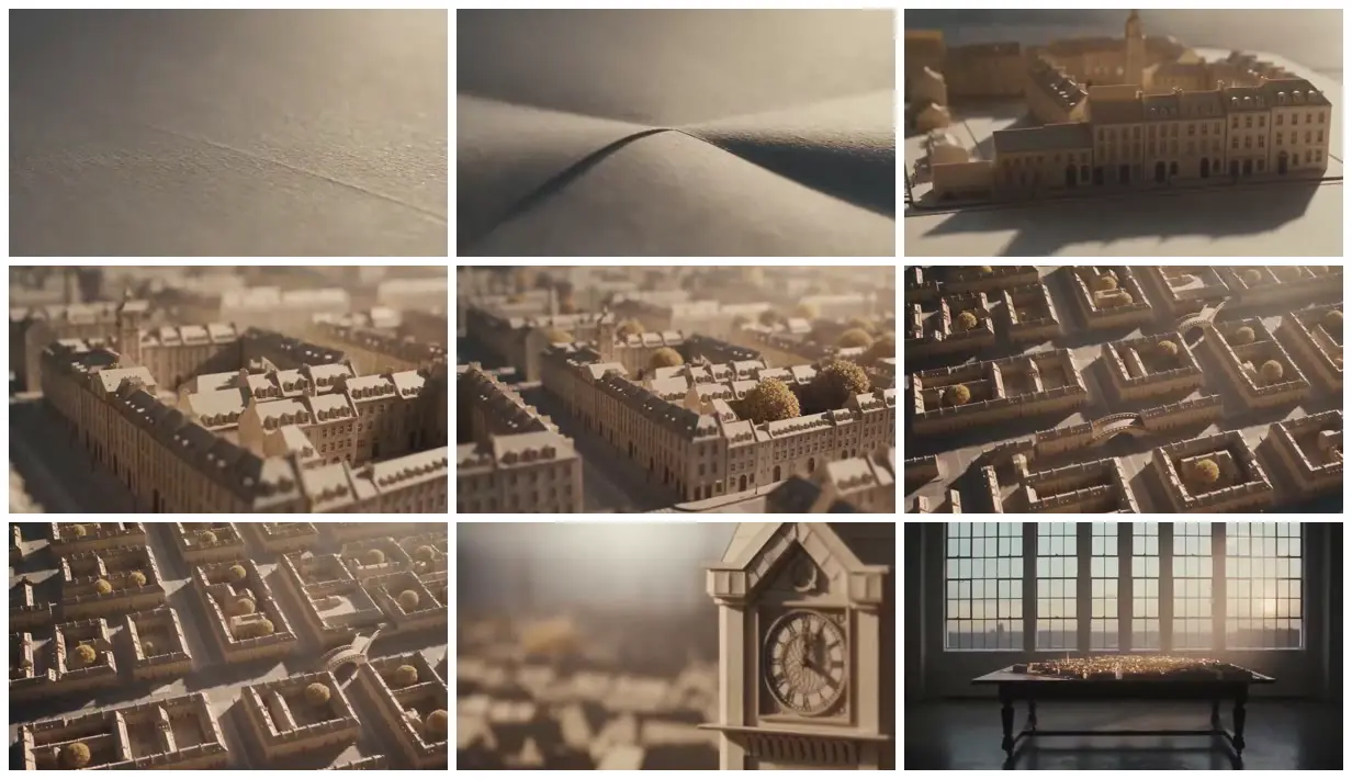 Nine frames from across Paper city beneath a studio window