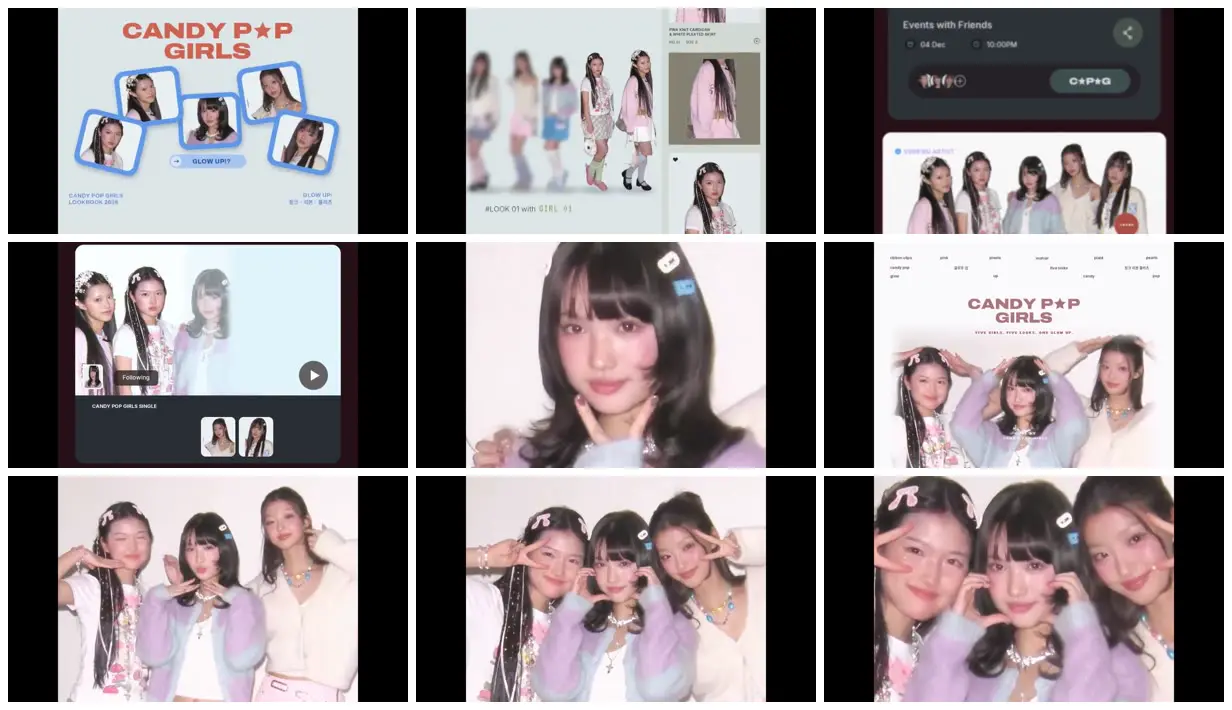 Nine frames from across Pastel portraits in pop profile cards