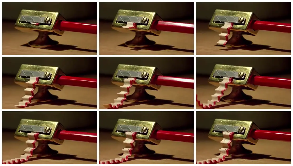 Nine frames from across Pencil shaving staircase