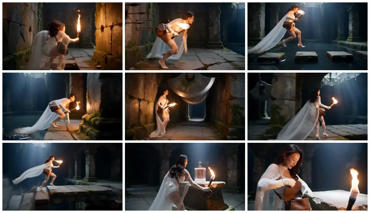 Nine frames from across Perfume treasure in a ruined temple