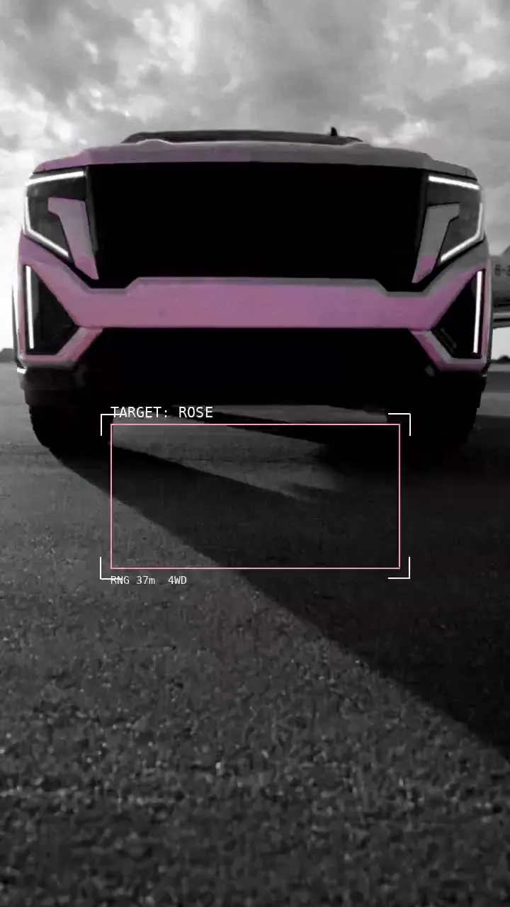 Frame from Pink SUV with targeting graphics