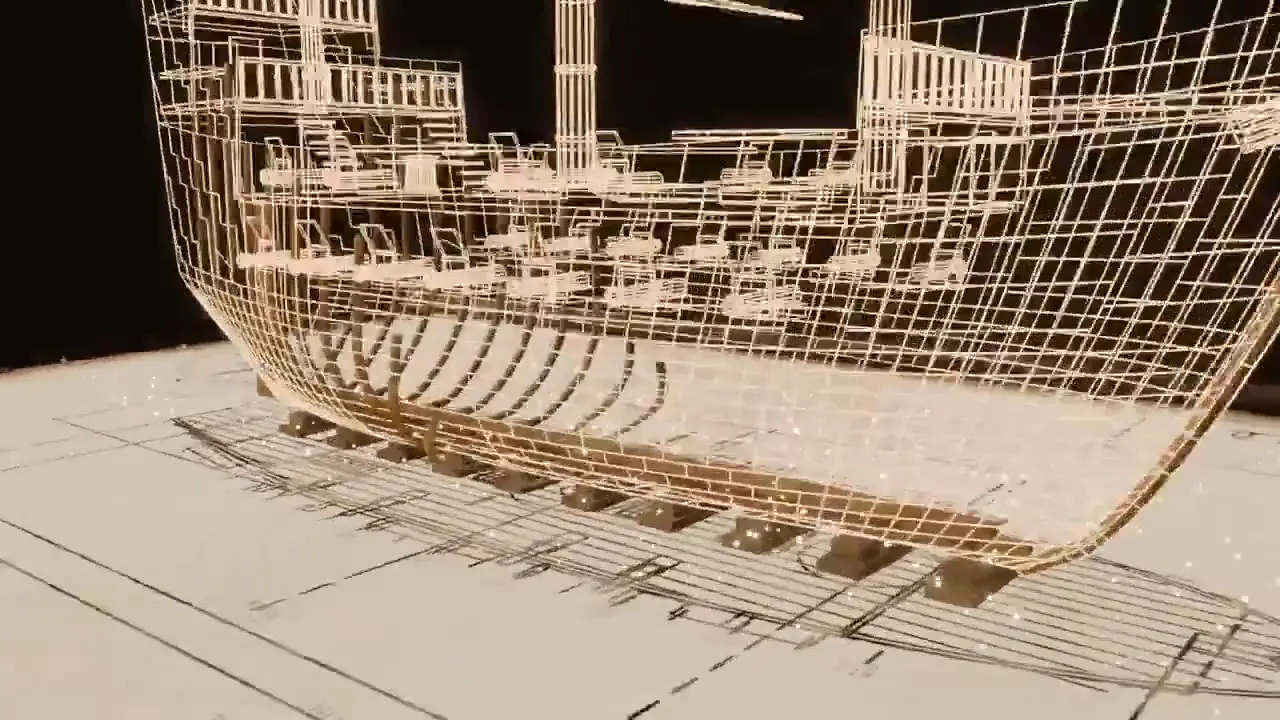 Frame from Pirate galleon from parchment to sea