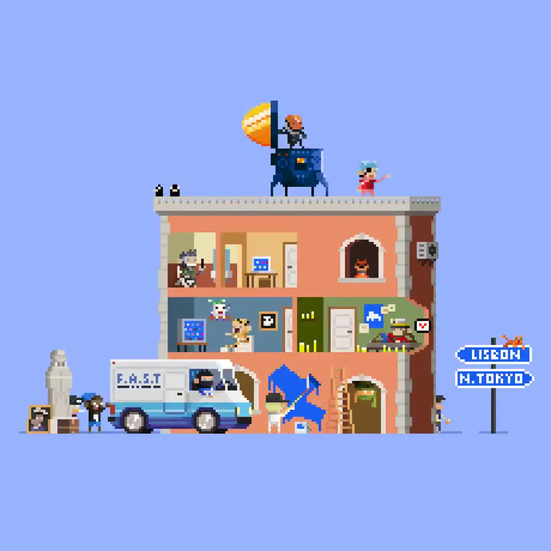 Frame from Pixel-art apartment street