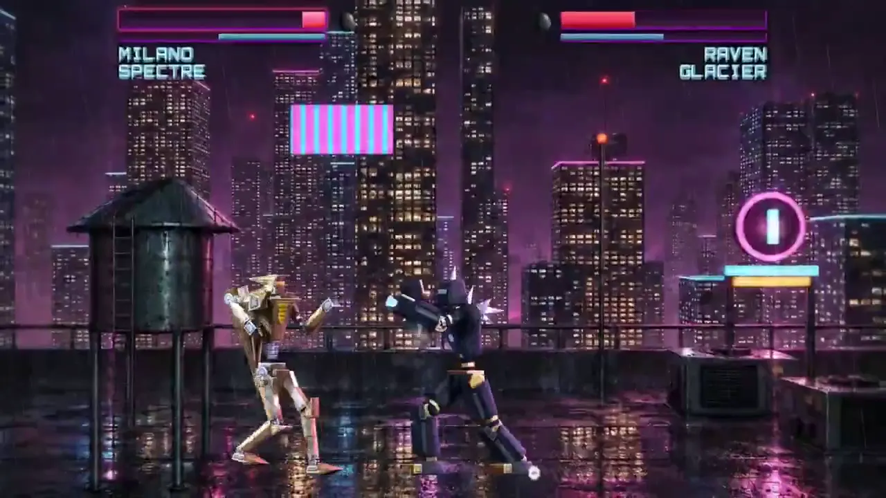 Frame from Pixel robots in futuristic arenas